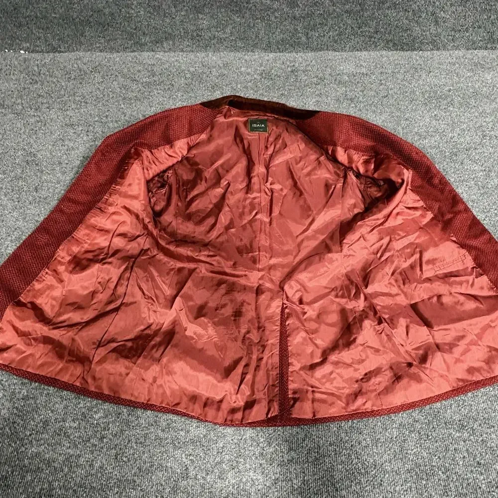 Isaia Blazer Mens IT 48 Red Cashmere Tweed Velvet Collar Sport Coat Made Italy